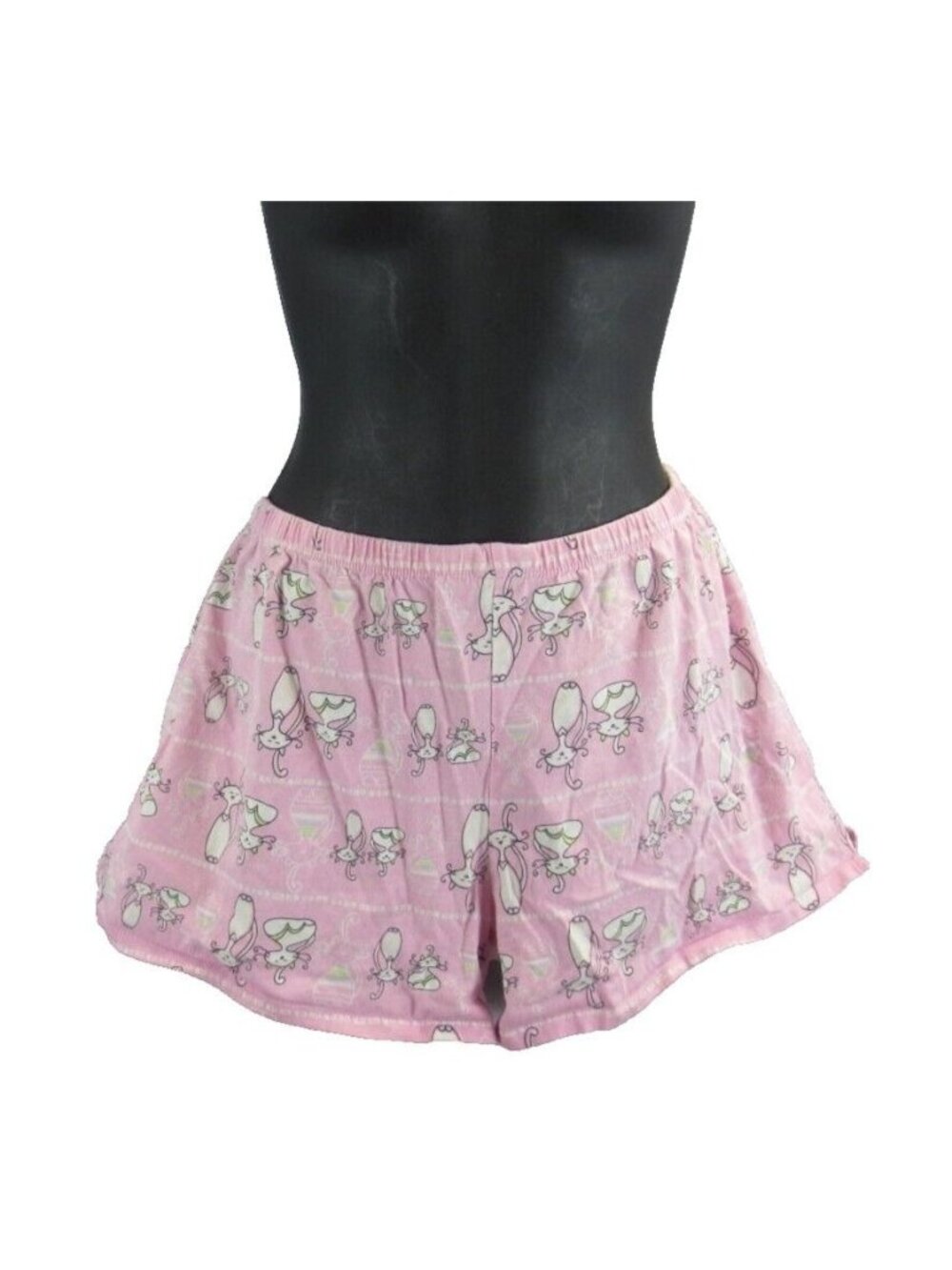 PINK K Womans Sz L Pajama Sassy Shorts Kitten Cat Print PJs 100% Cotton Lounge